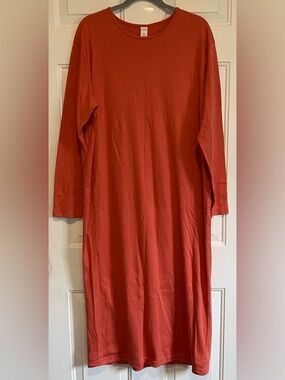 Land’s End Women’s Long Sleeve XL 18-20 100% Cotton Coral Pink Everyday Dress